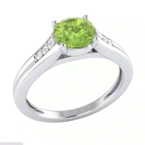 Gorgeous 14k Gold Over Silver Peridot Diamond Ring - Picture 1 of 5